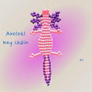 Pink and Purple Beaded Axolotl Keychain